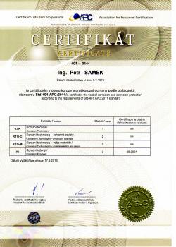 Ing. Petr Samek - korozní inženýr - Certifikát APC
